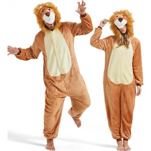 QUCH Adult Onesie Costume-Unisex Animal Onesies for Adults Halloween Costume Halloween Onesies Adult Onesie Pajamas for Women (Small, Lion)