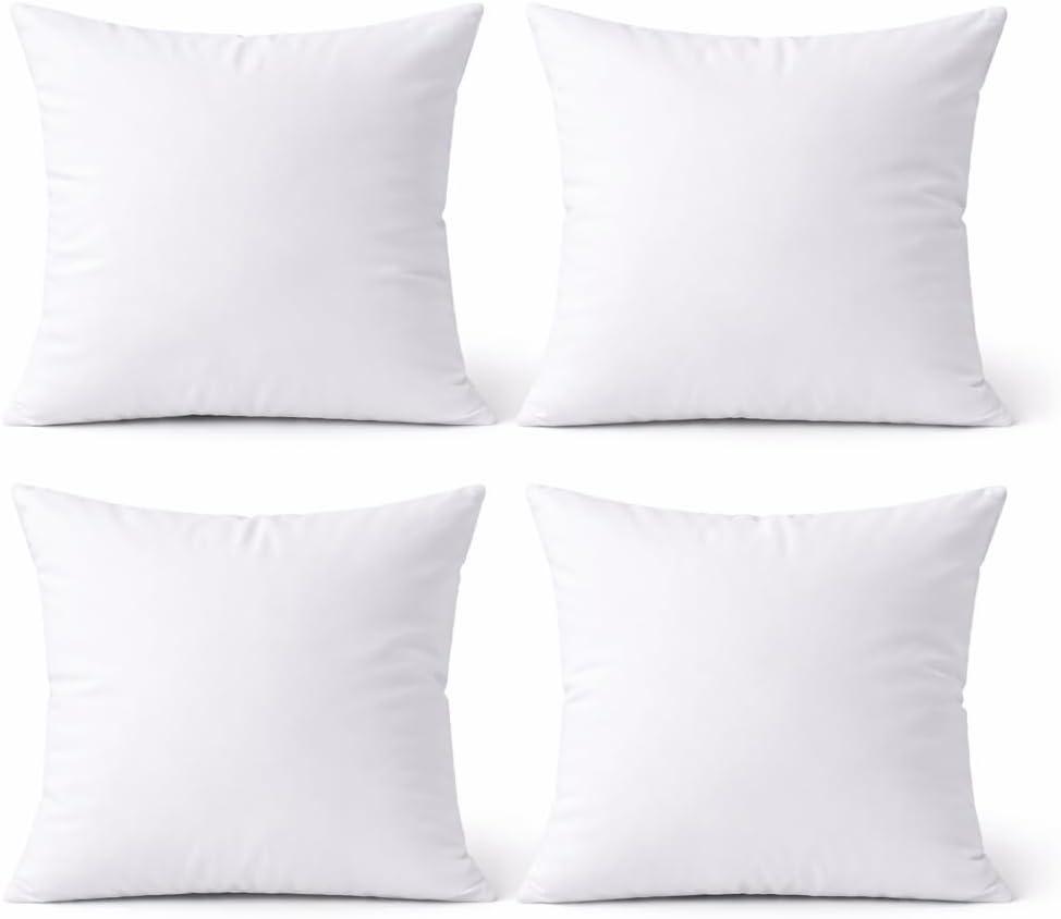 Premium 18 x 18 Throw Pillow Inserts, Set of 4 Hypoallergenic Square Form Decorative Pillows for Sofa Couch Bed and Chair 18 inches