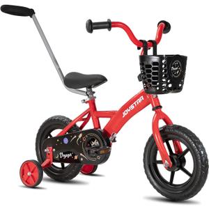 JOYSTAR 10 & 12 Inch Kids Bike for Boys and Girls Ages 1-4 Years, Toddler Bike with Training Wheels & Basket, Detachable Parent Push Handle, Kids Pedal Bike, Multiple Colors (Red)