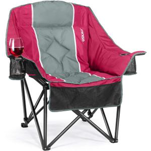 Oversized Camping Chair for Adults - Heavy Duty 400 lbs Padded Folding Chair with Wine Glass Holder, 2 Cup Holders & Side Pockets, Portable Carry Bag for RV, Tailgating, Lawn, Single Seat