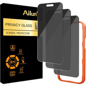 Ailun 3 Pack 4 Way 360 Degree Privacy Screen Protector for iPhone 16 Pro Max [6.9 inch], Face ID Sensitive,4 Directions Horizontal and Vertical All Around Anti Spy Tempered Glass Film[9H Hardness]-HD
