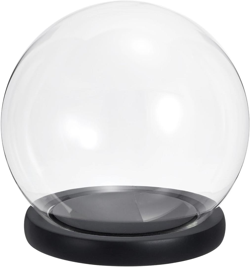 PATIKIL 4.9" Clear Cloche Glass Dome, Glass Bell Jar Globe Display Case Tabletop Centerpiece with Black Wooden Base for Succulents Christmas Decor