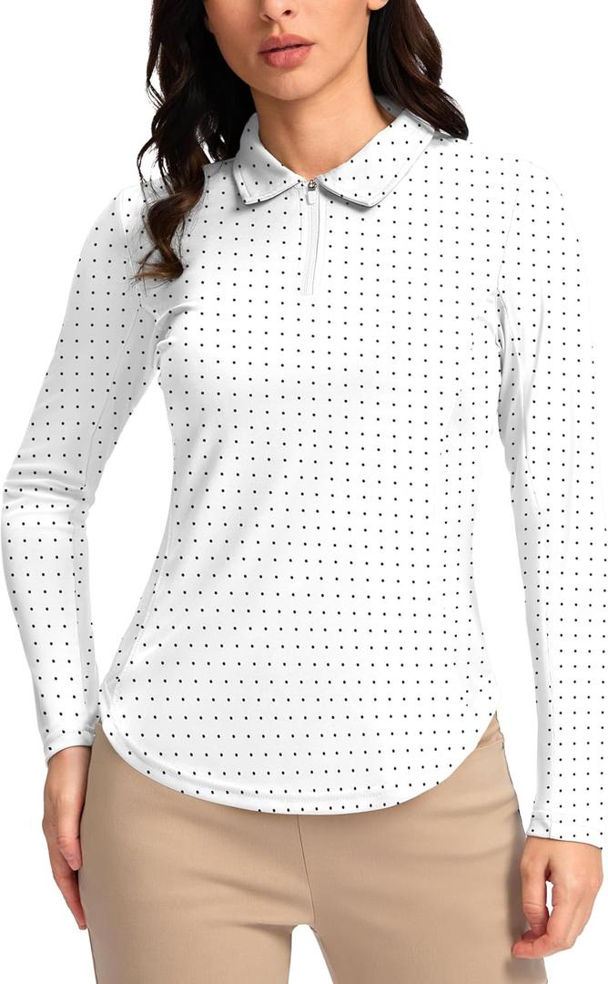 Women's Golf Shirts Lightweight UPF 50+ Long Sleeve Shirts UV Protection Quick Dry Cool Polo Shirts for Women Work Outdoor (Black Dot)