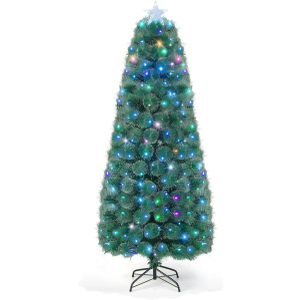 Goplus 7ft Pre-Lit Fiber Optic Christmas Tree, Artificial Christmas Tree with 226 Multi-Color LED Lights, Mixed Leaves, Snowy Pine Needles, Top Star Light, Xmas Holiday Decor for Office, Home Goplus 7ft Pre-Lit Fiber Optic Christmas Tree, Artificial Christmas Tree with 226 Multi-Color LED Lights, Mixed Leaves, Snowy Pine Needles, Top Star Light, Xmas Holiday Decor for Office, Home