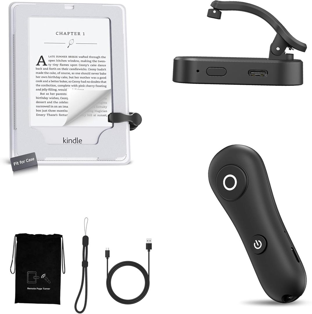 Page Turner for Kindle with Case, 2025 New Remote Control Page Turner for Kindle Paperwhite Oasis, Clicker Accessories for Reading Novel/Comic, Compatible with iPhone, Kobo, iPad, Android Tablet-Black