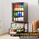 SpaceAid Mini Fridge Stand with Storage, 19.7" W x 19.7" D Heavy Duty Mobile Refrigerator Shelf Stand Table with Wheels, Fridge Cart Organizer with Drawer Basket for Home Dorm Office (Brown Wood), 2 Tiers
