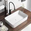 20 Inch Rectangular Bathroom Sink Above Counter, QISHKA White Ceramic Vanity Vessel Sink - 20" x 13.5" Countertop Rectangle Hand Wash Sink Porcelain Art Basin
