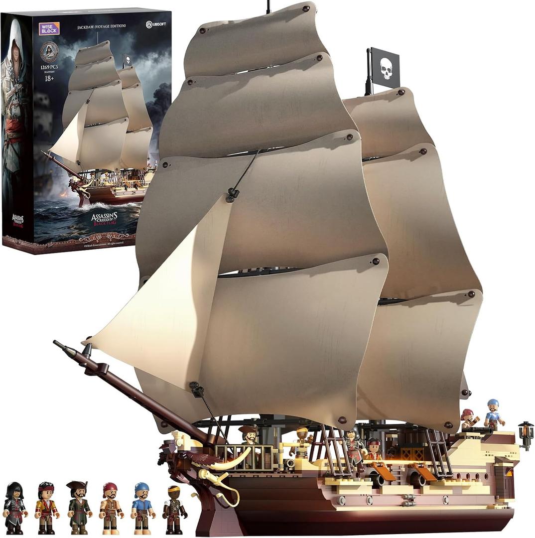 Wise Block Assassin's Creed Black Flag Jackdaw (Voyage Edition) Building Set - Pirate Ship Model with 6 Minifigures, Jackdaw Desktop Decoration for Fans, Building Block Gift for Adults 18+, HA395105