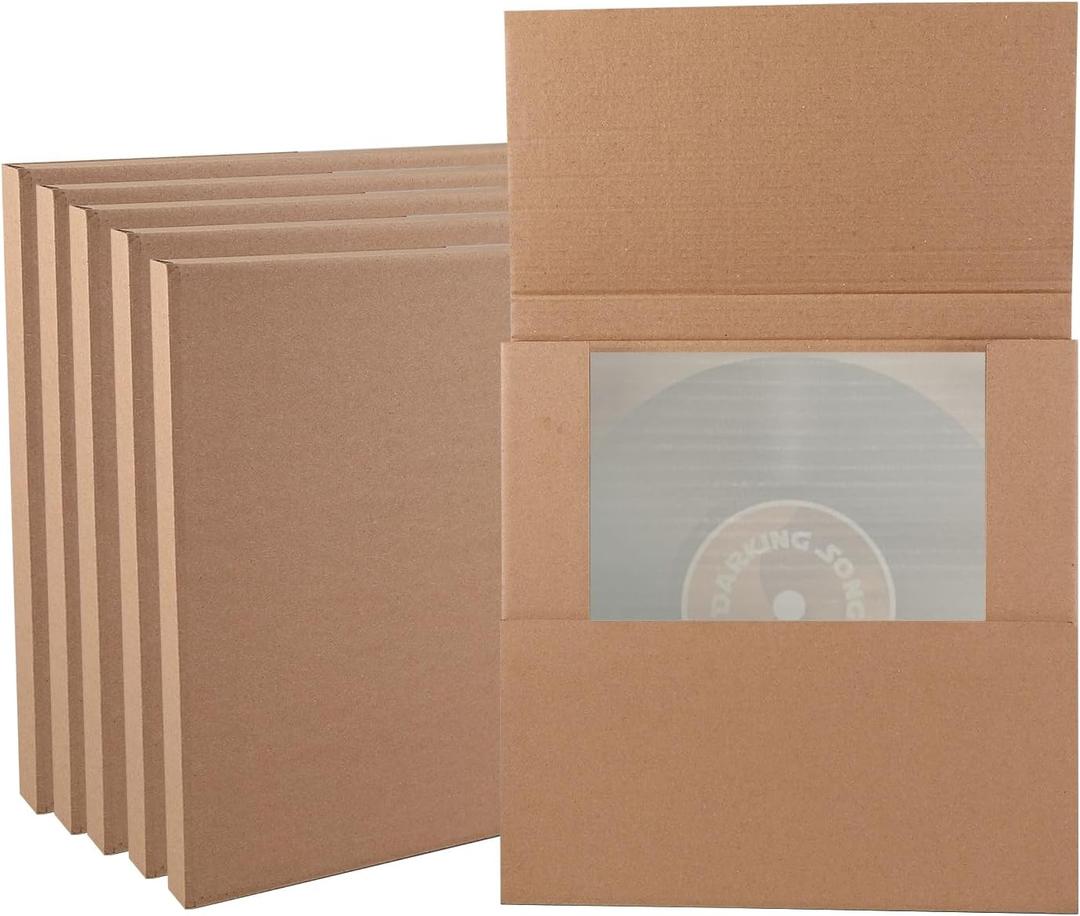 12.5" X 12.5" x 1" Vinyl Record Mailers, 15 Sets LP Shipping Mailer Boxes, Brown Vinyl Record Shipping Boxes with Fragile Stickers & Foam Pouches