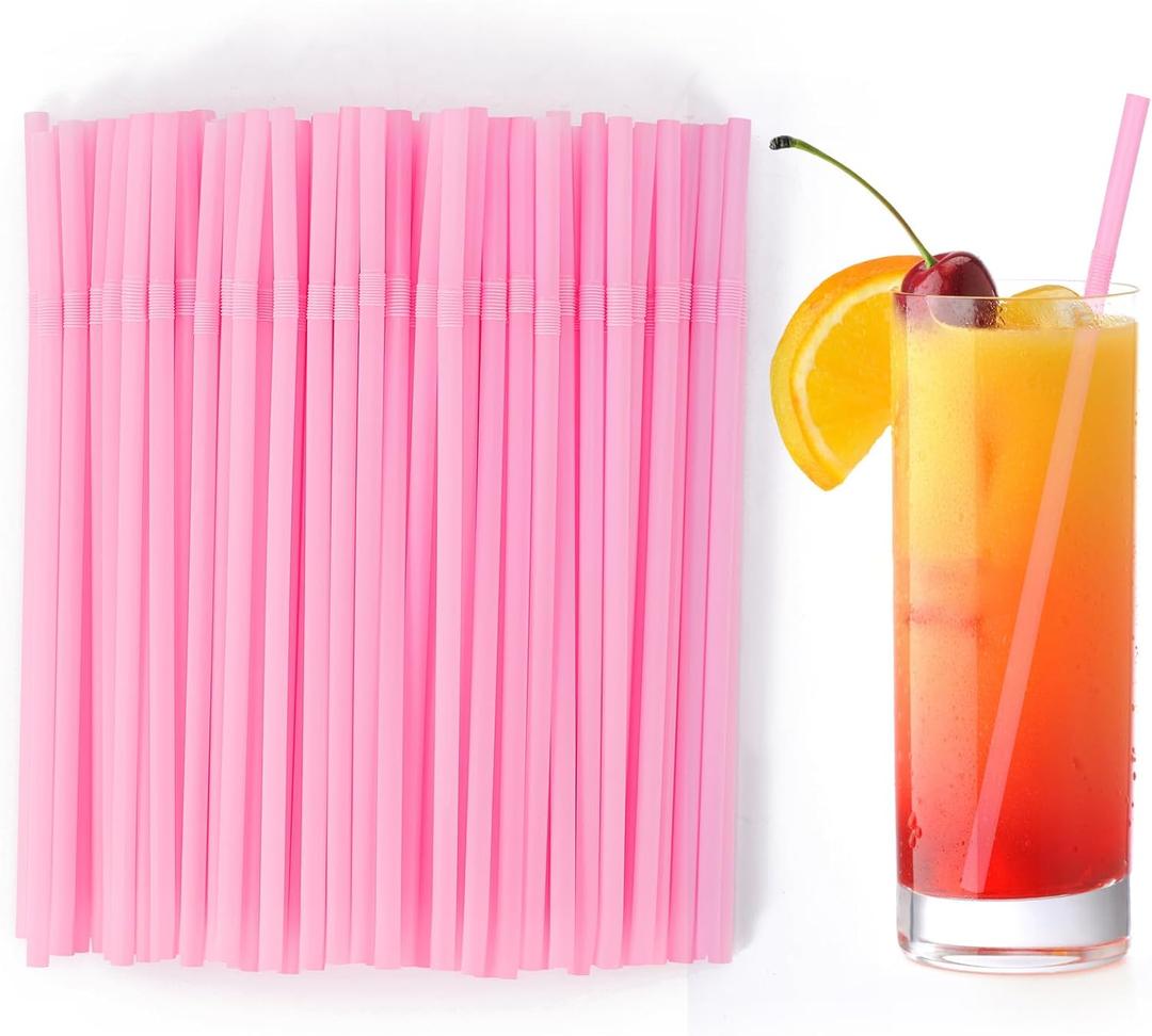 [100 Pcs] Pink Disposable Plastic Drinking Straws - 8.26" Long 0.24" Wide Cute Bendy Straws for Pink Birthday Party, Bachelorette Party, Bridal Shower, Baby Shower, Gender Reveal