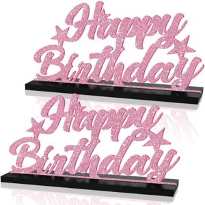 Glitter Pink Letter Happy Birthday Sign Centerpieces for Table Birthday Party Supplies Birthday Favor Decoration for 30th 40th 50th 60th 70th 80th 90th 100th Birthday Table Decoration