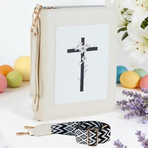Bible Cover Case for Women, Large Leather Bible Carrying Book Cases with Shoulder-Strap and Handle, Christian Easter Birthday Gifts Bible Book Bag Covers for Women