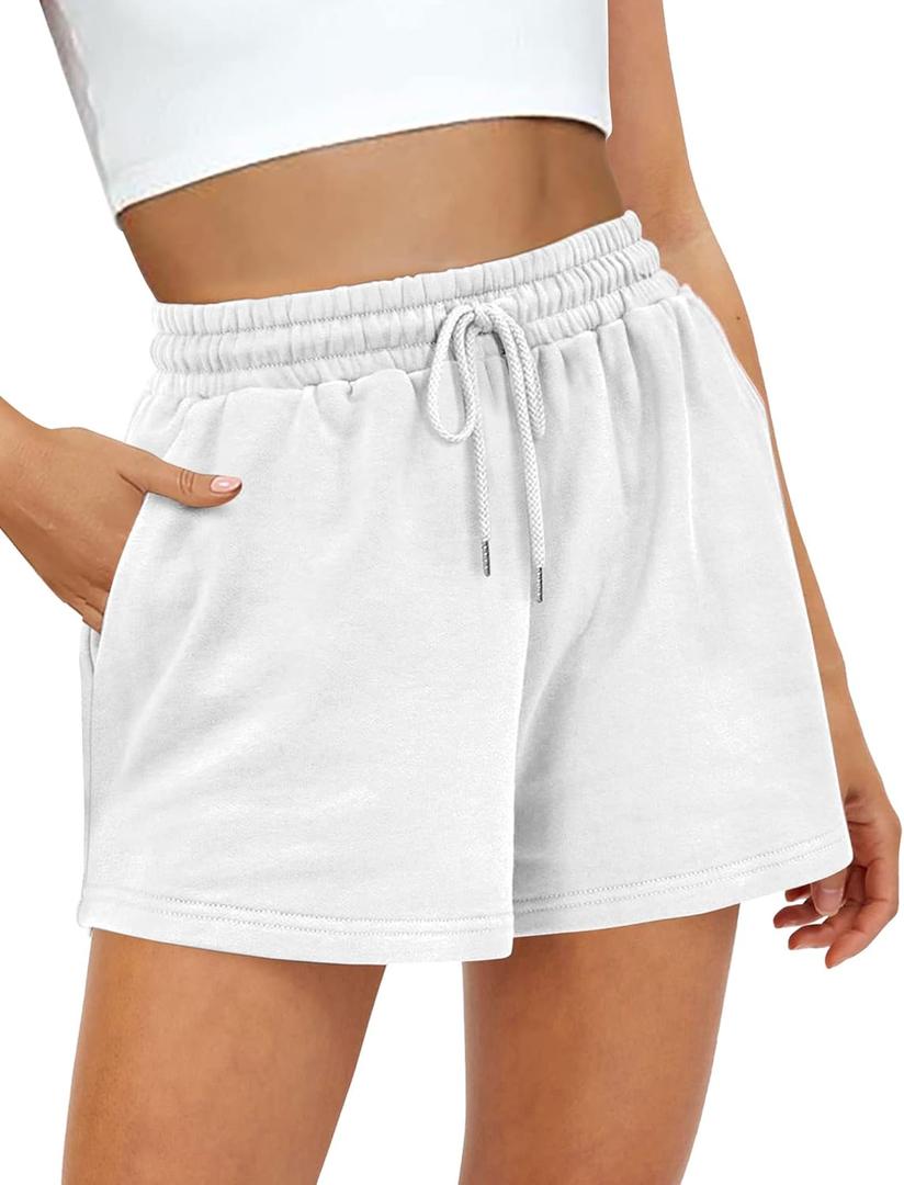Women's Sweat Shorts Sweatshorts Summer Lounge Cotton Drawstring Cute Fleece Shorts with Pockets Athletic Running Active Elastic Jersey French Terry Shorts 2024 Women Cloth Sweatpants Trendy White