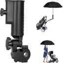 Heavy Duty Golf Push Cart Umbrella Holder, 180° Adjustable Aluminium Alloy Base Strong Windproof, Universal Umbrella Attachment Stand for Stroller, Golf Cart, Wheelchair, Bike, Beach Chair