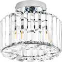 VONLUCE Semi Flush Mount Ceiling Light, Crystal Hallway Light Modern Ceiling Light Fixture, Nickel Flush Mount Chandelier for Kitchen Bedroom Living Room Entryway (9.3inch)