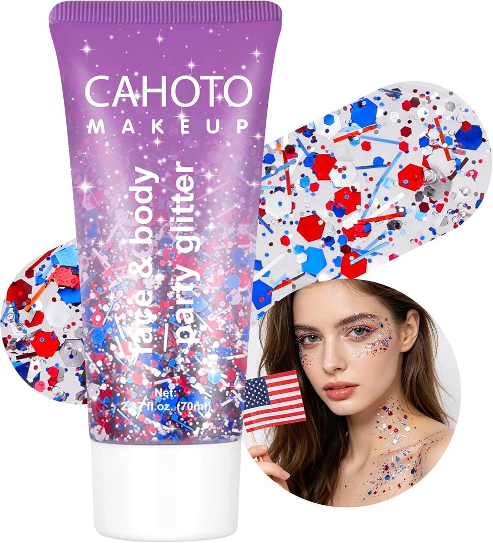 Flag Hex Strip Glitter Gel, Red White Blue Hexagon Strip