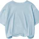 Girl's Bow Graphic Tees Crew Neck Short Sleeve Summer T Shirts Preppy Cute Clothes for Girls (Blue)