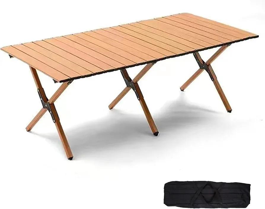 48Inch Folding Camping Table, Lightweight Roll-Up Table Aluminum Low Portable Picnic Table with Carrying Bag for Outdoor, Beach, Picnic, Backyards, BBQ and Party, Log Color