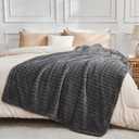 NEWCOSPLAY Super Soft Queen Blanket Grey Premium Silky Flannel Fleece 3D Waffle Checkered Lightweight Bed Blanket All Season Use (Dark Grey, Queen(90"x90"))