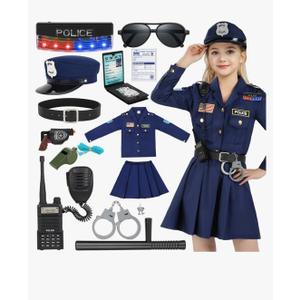 Luucio Police Officer Costume for Girls, Police Costume for Kids with Cop Gear Uniform, Halloween Costumes for Girls Medium