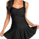 MiYang Women's Swimwear One Piece Slimming Skirt Tummy Control Swimdress Bathing Suit (Black, XL)