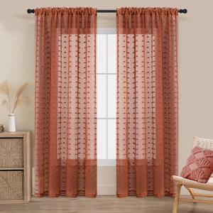 Guken Sheer Curtains 72 Inch Length 2 Panels Sets for Living Room Bedroom 38 Inch Width Farmhouse Boho Drapes Light Filtering Pom Pom Curtains Tufted Semi Sheer Kids Rod Pocket,Cream,W38xL72