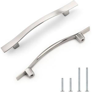 Knobonly 30 Pack Cabinet Handles 3-3/4 inch(96mm) Hole Centers, Shiny Satin Nickel Drawer Pulls, Bridge Design, Zinc Alloy