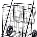 LS Jumbo Deluxe Foldable Utility Shopping Cart with Dual Swivel Wheels and Double Basket- 200 lb Capacity