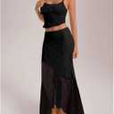 Women's 2 Piece Outfits Ruffled Cami Crop Top & Flowy Maxi Skirt Boho Chic Sets (Black, S)