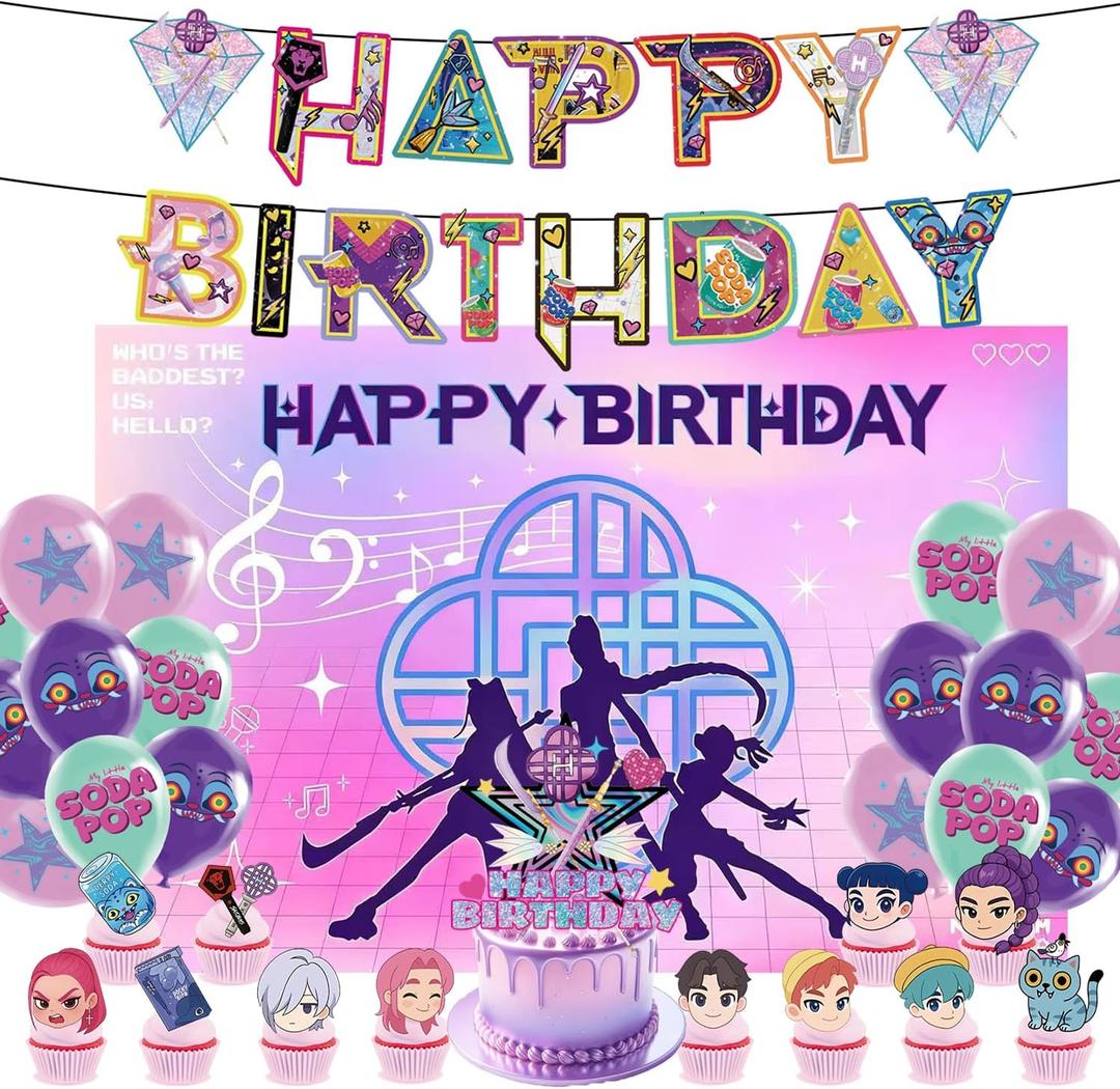 Birthday Decorations -Birthday Party Decorations - Banner, Backdrop, 16 Balloons, 13 Cake Toppers for Kids Party Supplies, Classroom & Home Celebrations