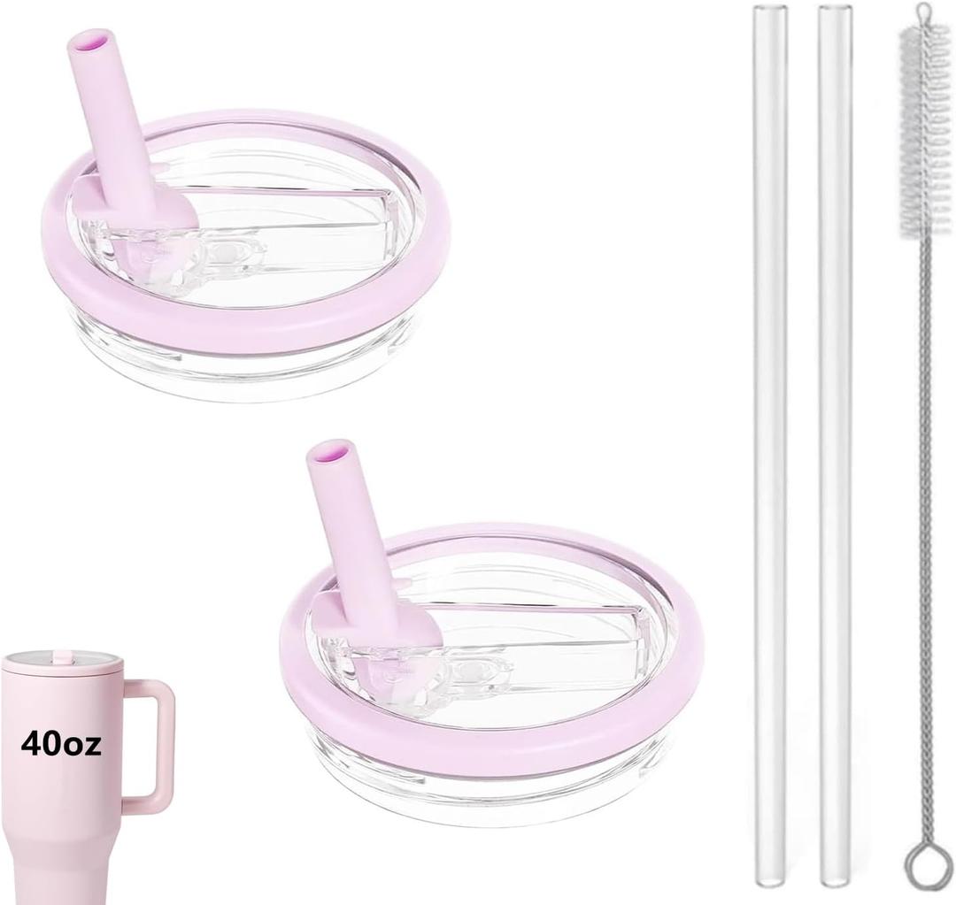 2 Pack 40 oz Tumbler Flip Straw Lid Replacement fit for HydroJug, Spill Proof Splash Resistant Tumbler Lids,Reusable Leak Proof Tumbler Cover for Cup Accessories (Pink)