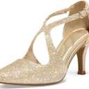 mysoft Women's Dress Shoes Closed Toe 3 Inch Heels Cross Strap Stiletto Pumps Wedding Prom Party Evening Formal Shoes (10, Gold)
