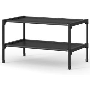 SONGMICS Shoe Rack, 2-Tier Shoe Storage Organizer, Space-Saving, 11.7 x 16.5 x 12.2 Inches, Entryway, Metal Frame, Non-Woven Fabric Shelves, Ink Black ULSH012BH01