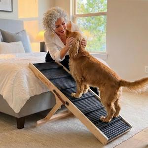 Dog Ramp for Bed & Couch, Height Adjustable Foldable Pet Ramp for Small & Medium Dogs, Non-Slip Surface for Secure Climbing, Portable Indoor Ramp, Joint-Friendly Design, Up to 70 lbs
