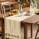 8 x OTOSTAR Boho Table Runner Beige Macrame Table Runners with Tassels Woven Table Runner 72 Inches Long Rustic Farmhouse Table Runners for Kitchen Dining Room Home Decor 12x72 Inch (Beige)