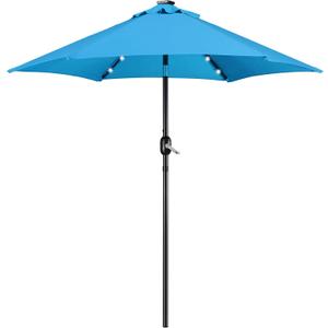 Yaheetech 7.5FT Solar Umbrella LED Lighted Patio Umbrella Waterproof & UV Protection, Market Sunshade w/Tilt and Crank for Backyard, Deck and Pool, Sky Blue