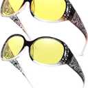 Women's Night Vision Glasses for Driving - Polarized Yellow Lens Reduce Headlights Glare UV Protection H8161