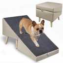 Split Ottoman Dogs Ramp, Dog Ramp for Couch and Bed, Dog Stairs for Small Dogs and Cats, 2-in-1 Foldable Wooden Pet Stairs and Ottoman,Non-Slip Fabric Surface Ramp for Couch and Bed Gray