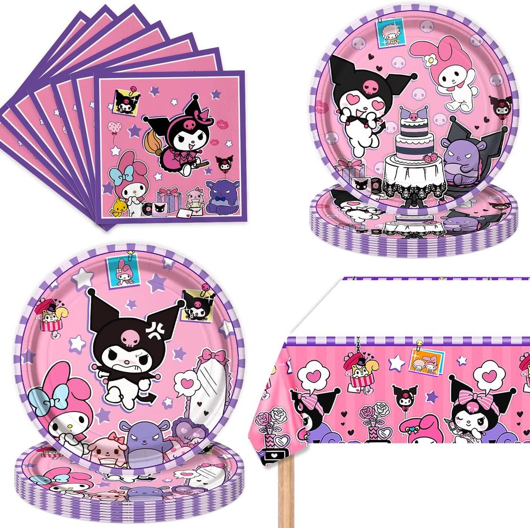 41Packs Kuromis Birthday Decorations Include 20 Plates, 20 Napkins and 1 Tablecover for Kuromis Birthday Party Supplies (kuluomi)