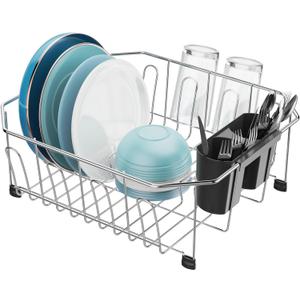 GSlife Small in Sink Dish Drying Rack - Stainless Steel Compact Dish Drainer for RV Kitchen Apartment Sink, Rust Resistant Inside Sink Rack, 12 Person Households, 13.1" W x 14.4" L, Silver