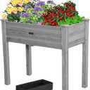 34x18x30in Wooden Raised Garden Bed with Legs,Elevated Reinforced Planter Box with Bed Liner for Backyard/Patio/Gardener,150lb Capacity - Gray
