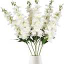 IPOPU Artificial Snapdragon Flowers, 6PCS White Delphinium Flowers 33" Larkspur Artificial Flowers Long Stem Faux Flowers for Tall Vases Wedding Home Table Decor(White)