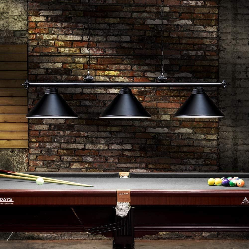 Wellmet 3 Light Pool Table Light, Vintage Retro Kitchen Island Pendant Light with Matte Black Shade, Modern Industrial Chandelier, Black