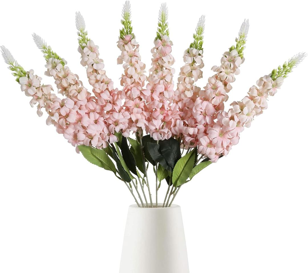 IPOPU 8PCS Snapdragon Artificial Flowers Pink Delphinium Artificial Silk Flowers Long Stem Hyacinths Fake Flowers for Wedding Home Outdoor Party Floral Arrangement Centerpiece Table Decorations (Pink)