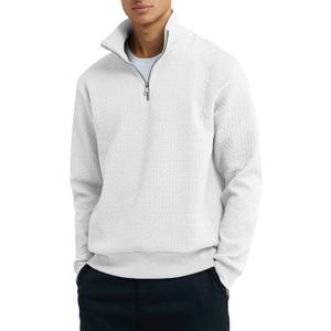 Dokotoo Men Men's Quarter Zip Sweatshirts Casual Long Sleeve Mock Neck Pullover Solid Textured Fall Clothes (White, XL)