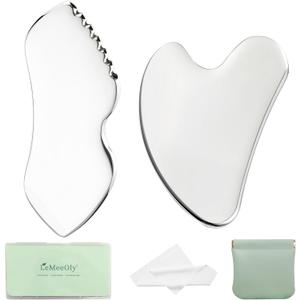 2Pcs Gua Sha Facial Tools Stainless Steel, Detailer GuaSha Set for Face Neck, Natural Skin Care Metal Gua Sha Lymphatic Drainage Face Massage Tool, Gift for Women