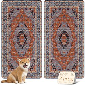 nunubaby Washable Pee Pads for Dogs, Stylish, Non-Slip and Leak-Proof Pee Pads. Reusable Potty Pads for Dogs for Crates and Floors.(Red/Floral, 24" x48" )