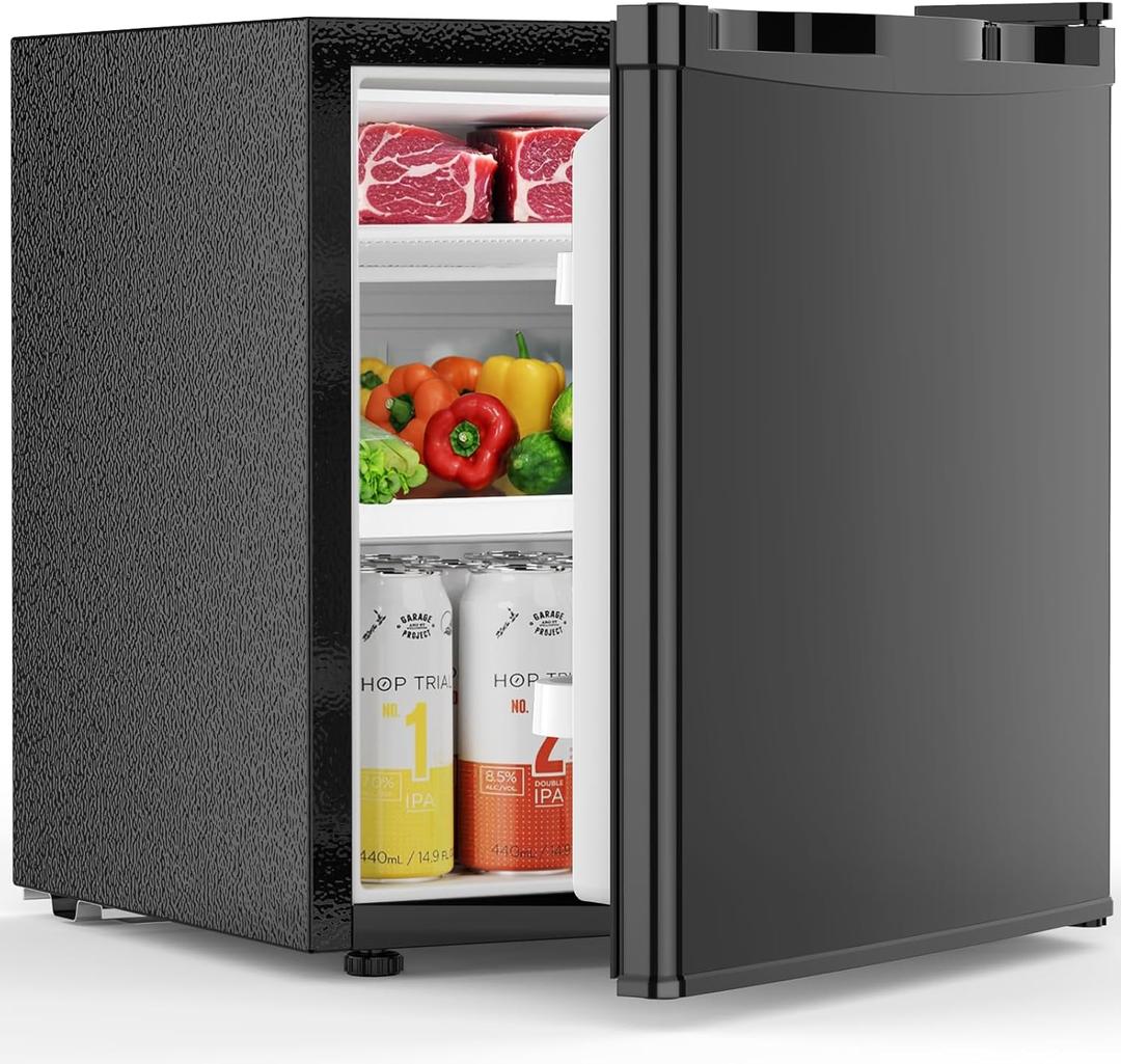 1.6 Cu.ft Mini Fridge with Freezer, Compact Single Reversible Door Refrigerator, Adjustable Thermostat, Ultra Quiet, Energy Efficient for Office, Dorm, Bedroom, Apartment -Black