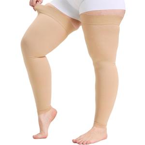 Plus Size 4XL Thigh High Compression Stockings Footless- 15-20mmHg Moderate Full Leg Support Hoses with Unisex Reinforced Silicone Top Band, Breathable Fabric in Beige for Nurses & Extended Standing (4XL)