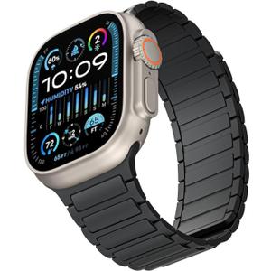 Magnetic Watch Band for Apple Watch Bands Ultra 3/2/1 bands for men women iwatch band 49mm 46mm 45mm 44mm 42mm Sport Silicone Wristband Strong Magnet link Strap for apple watch SE 3/2/1 ,Series 11 10 9 8 7 6 5 4 3 2 1 ,Black